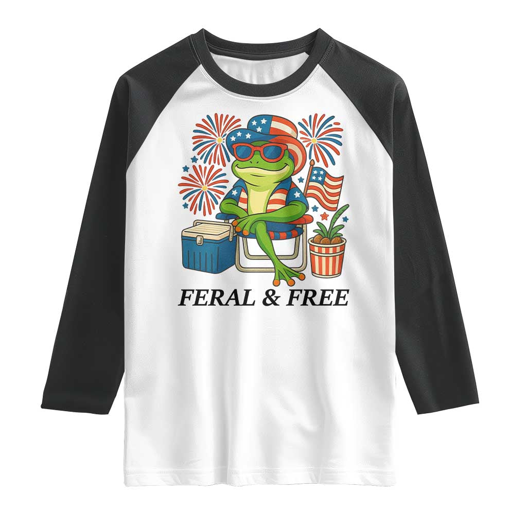 Feral & Free Raglan Shirt Funny 4th of July Patriotic Frog Lovers - Wonder Print Shop