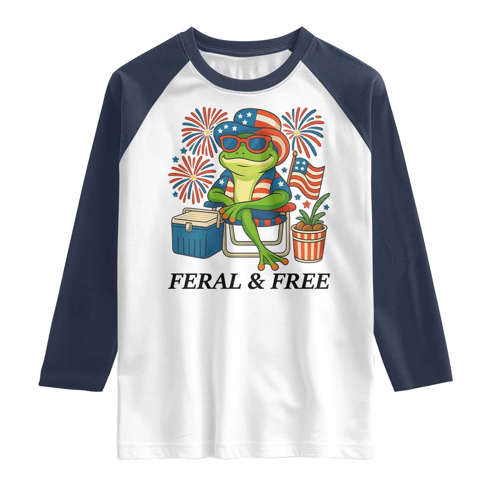 Feral & Free Raglan Shirt Funny 4th of July Patriotic Frog Lovers - Wonder Print Shop