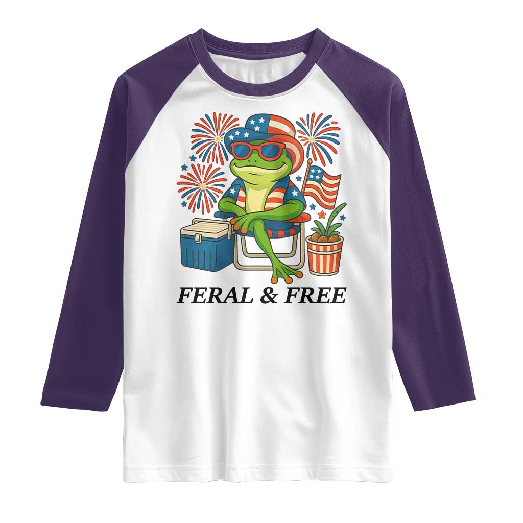 Feral & Free Raglan Shirt Funny 4th of July Patriotic Frog Lovers - Wonder Print Shop