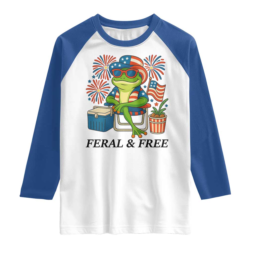 Feral & Free Raglan Shirt Funny 4th of July Patriotic Frog Lovers - Wonder Print Shop