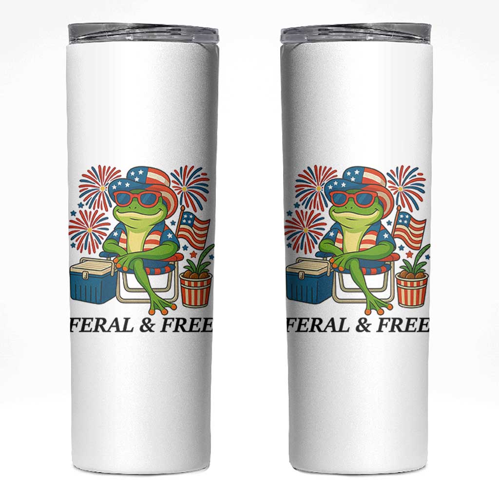Feral & Free Skinny Tumbler Funny 4th of July Patriotic Frog Lovers