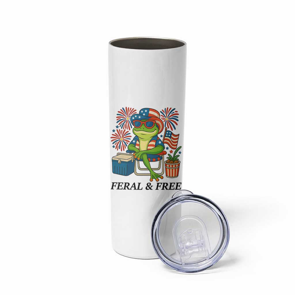 Feral & Free Skinny Tumbler Funny 4th of July Patriotic Frog Lovers
