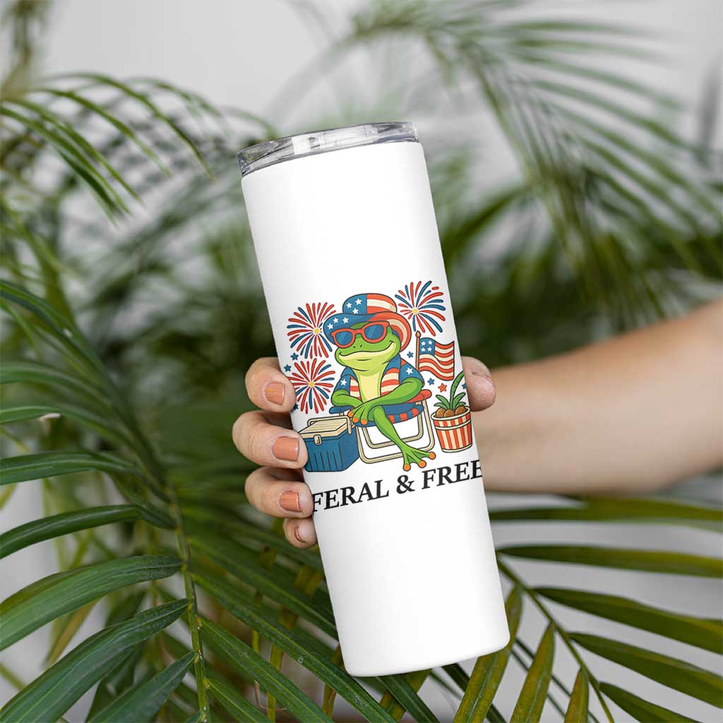 Feral & Free Skinny Tumbler Funny 4th of July Patriotic Frog Lovers