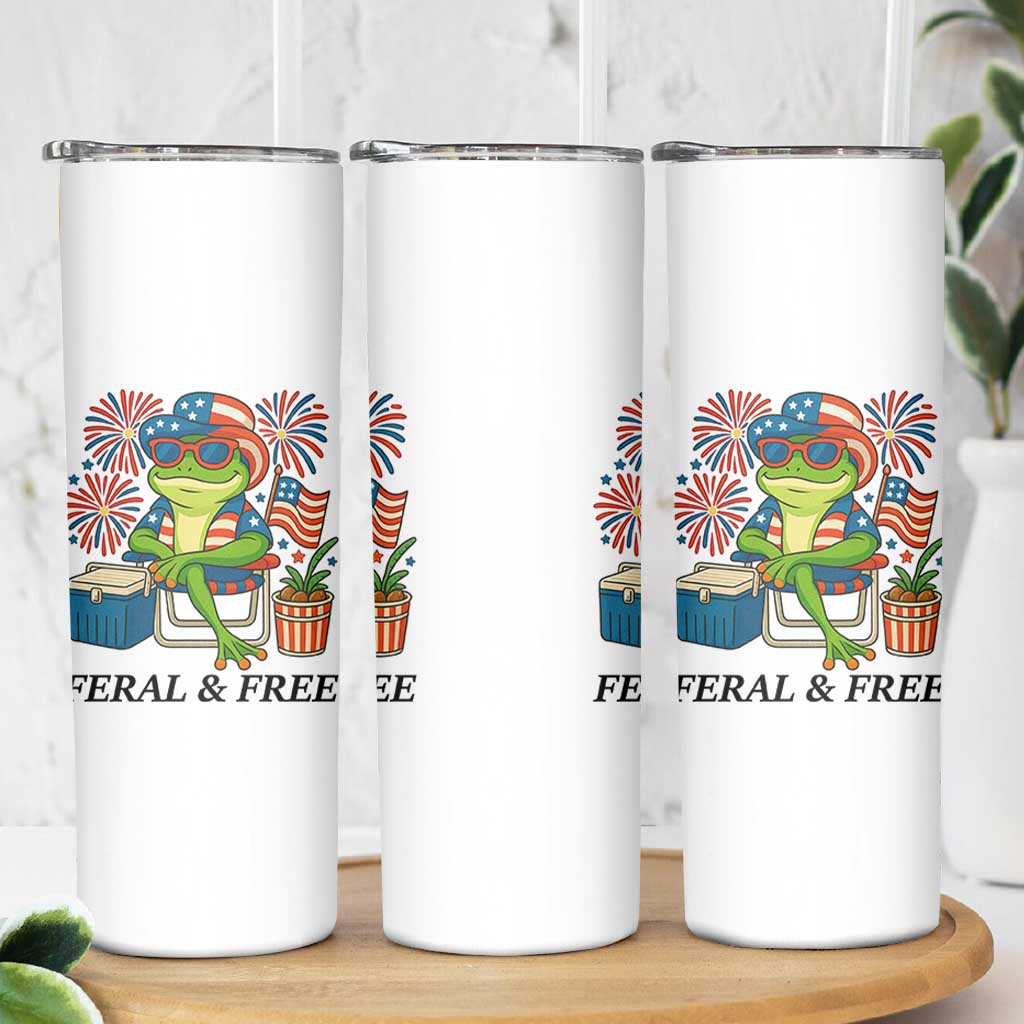 Feral & Free Skinny Tumbler Funny 4th of July Patriotic Frog Lovers