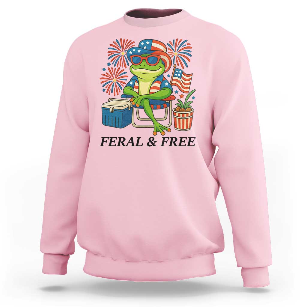 Feral & Free Sweatshirt Funny 4th of July Patriotic Frog Lovers - Wonder Print Shop