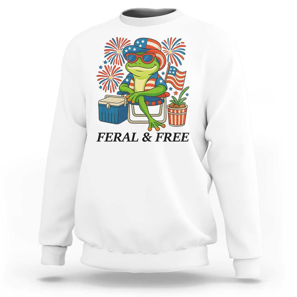 Feral & Free Sweatshirt Funny 4th of July Patriotic Frog Lovers - Wonder Print Shop