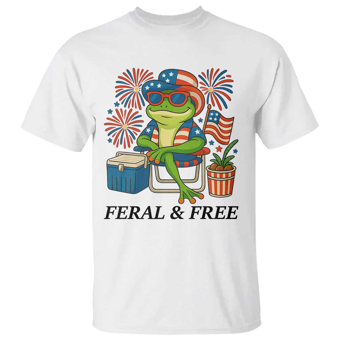 Feral & Free T Shirt Funny 4th of July Patriotic Frog Lovers - Wonder Print Shop