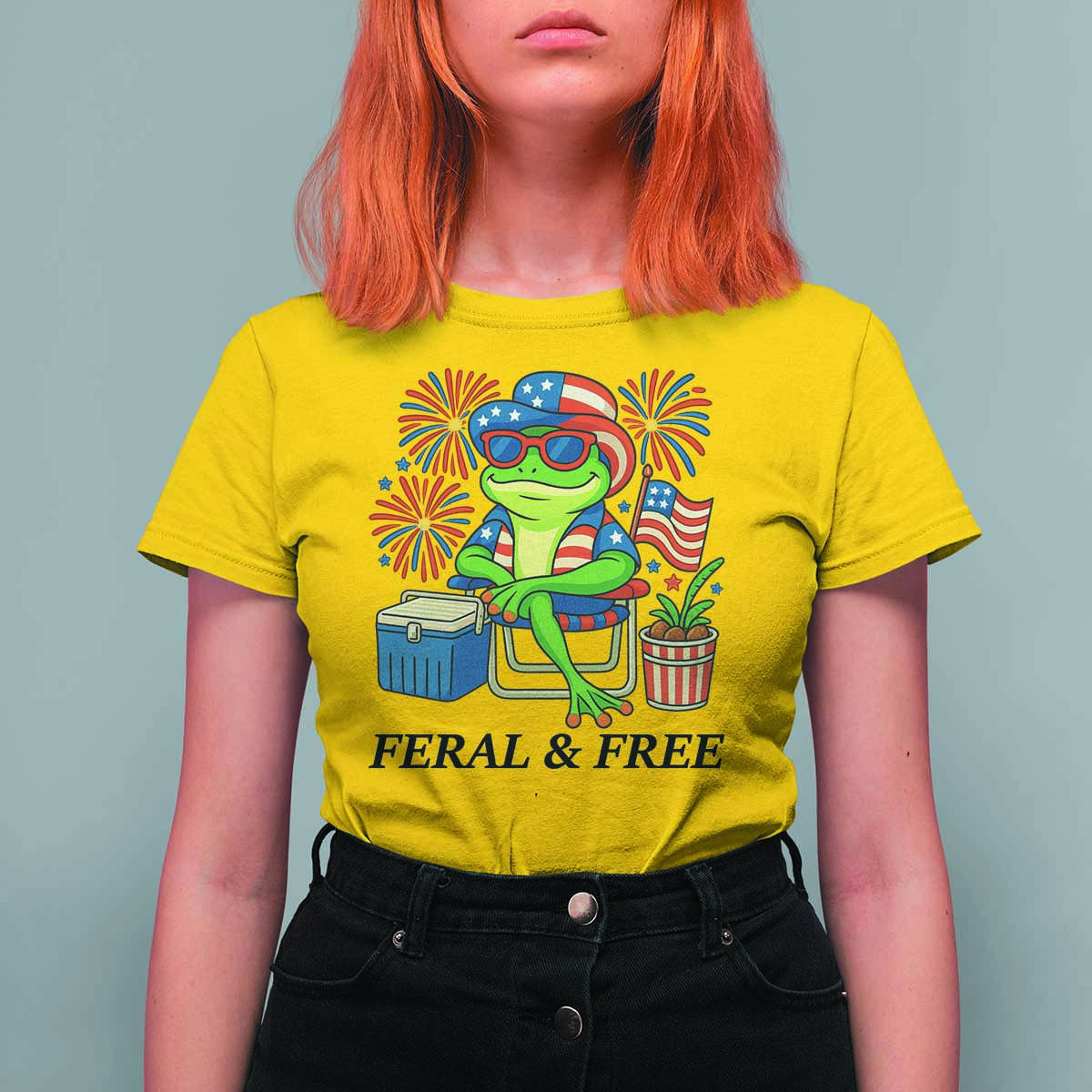 Feral & Free T Shirt For Women Funny 4th of July Patriotic Frog Lovers - Wonder Print Shop