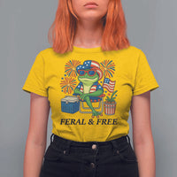 Feral & Free T Shirt For Women Funny 4th of July Patriotic Frog Lovers - Wonder Print Shop