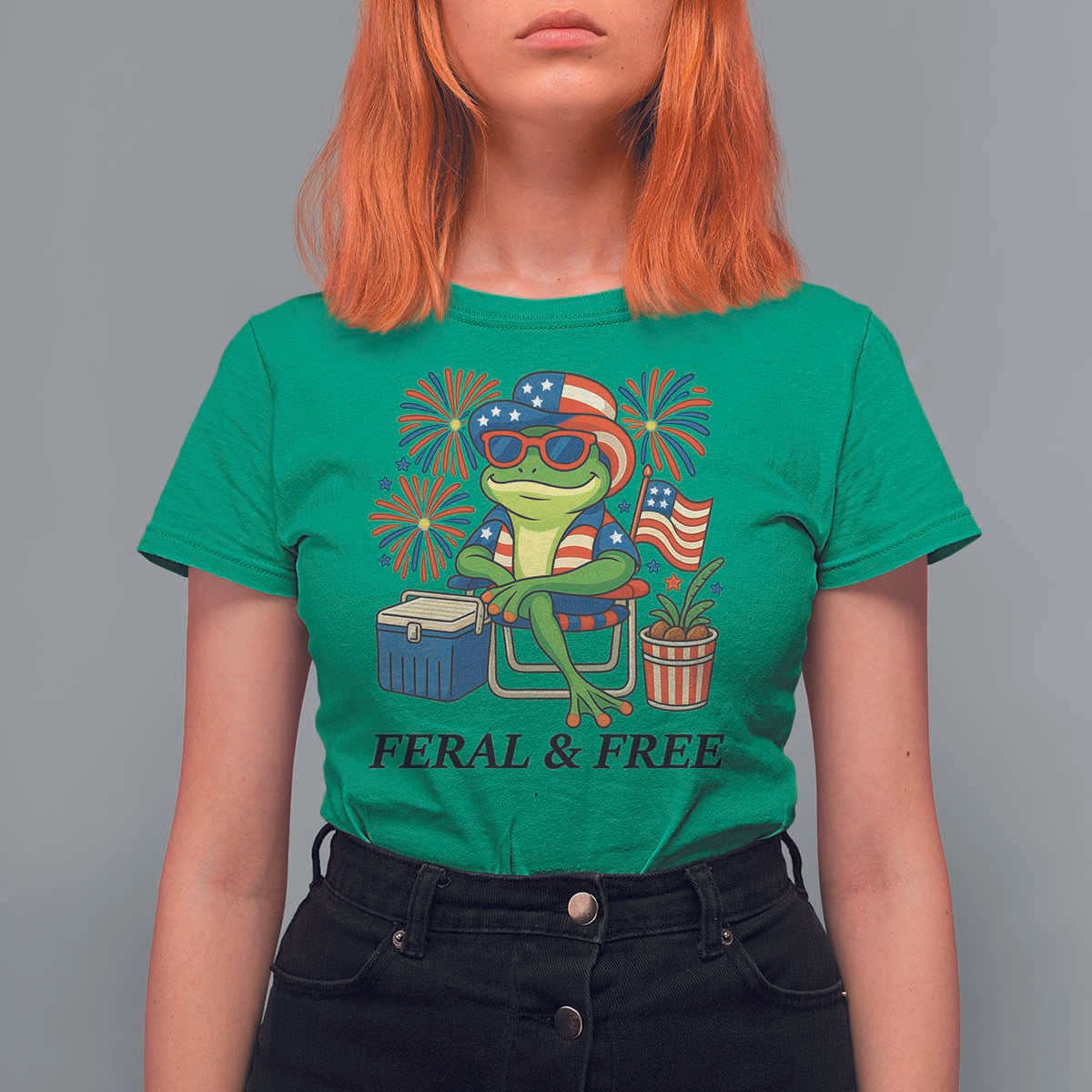 Feral & Free T Shirt For Women Funny 4th of July Patriotic Frog Lovers - Wonder Print Shop