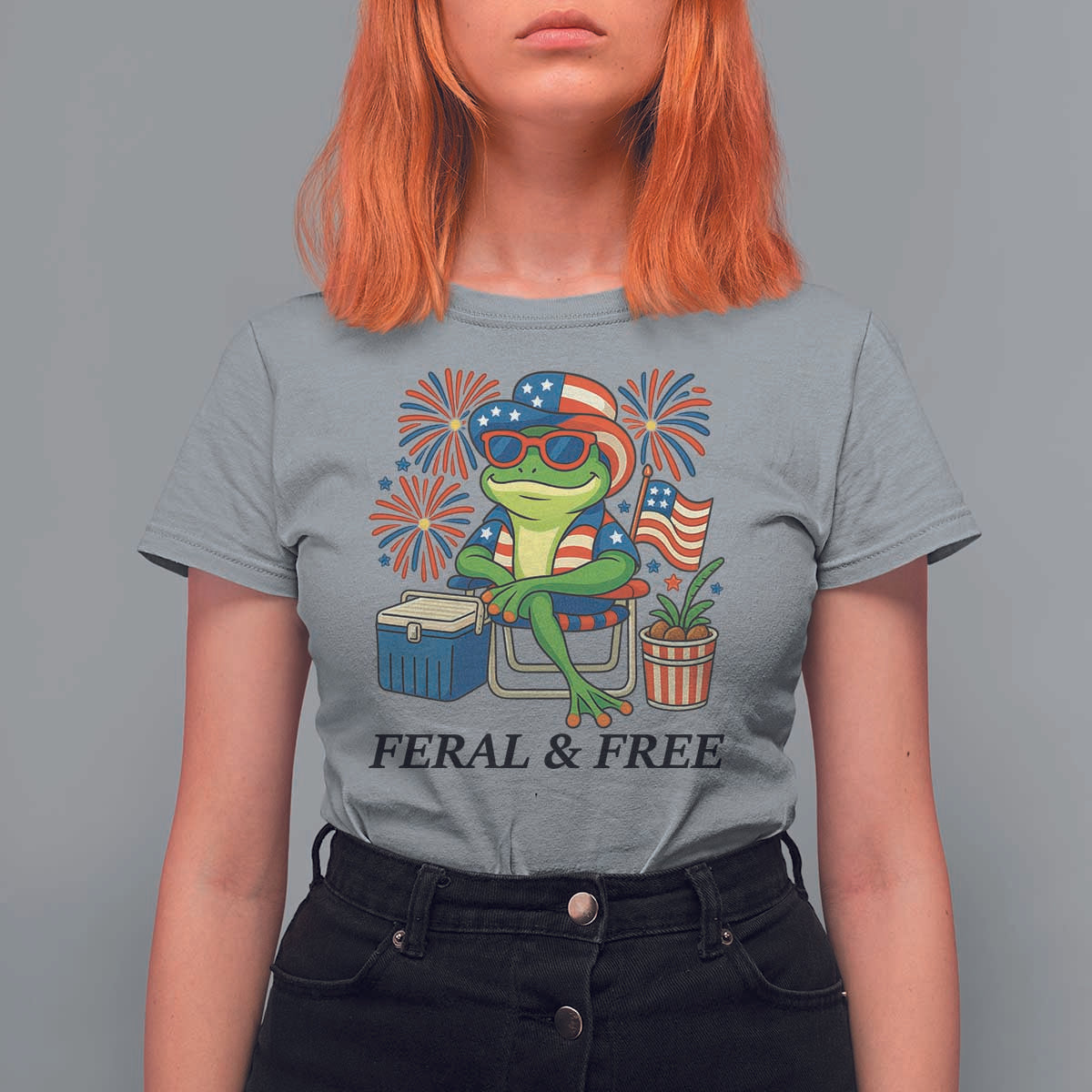 Feral & Free T Shirt For Women Funny 4th of July Patriotic Frog Lovers - Wonder Print Shop