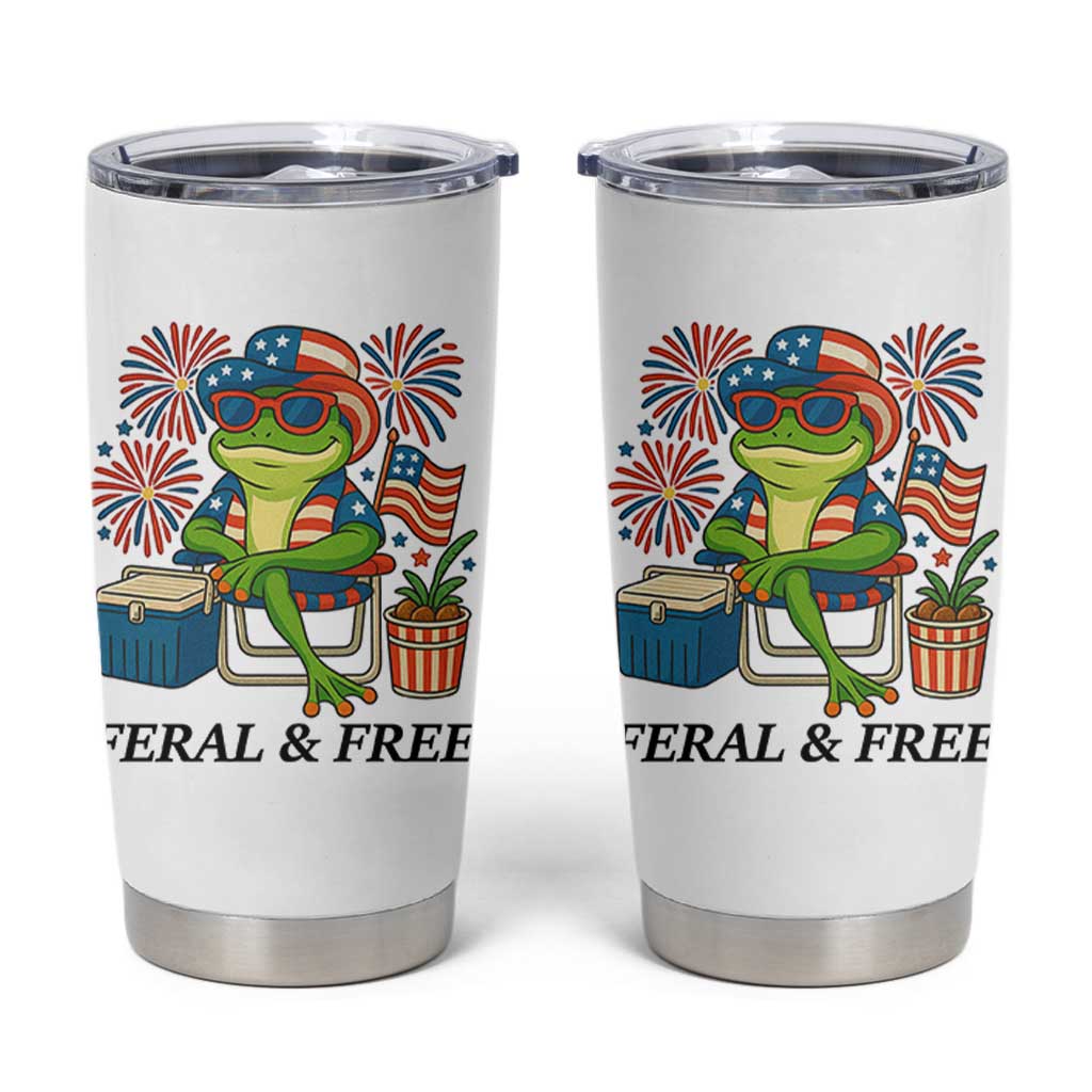 Feral & Free Tumbler Cup Funny 4th of July Patriotic Frog Lovers