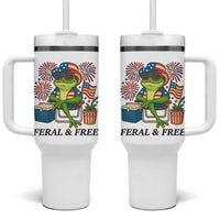 Feral & Free Tumbler With Handle Funny 4th of July Patriotic Frog Lovers