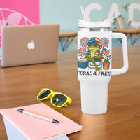 Feral & Free Tumbler With Handle Funny 4th of July Patriotic Frog Lovers