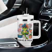 Feral & Free Tumbler With Handle Funny 4th of July Patriotic Frog Lovers