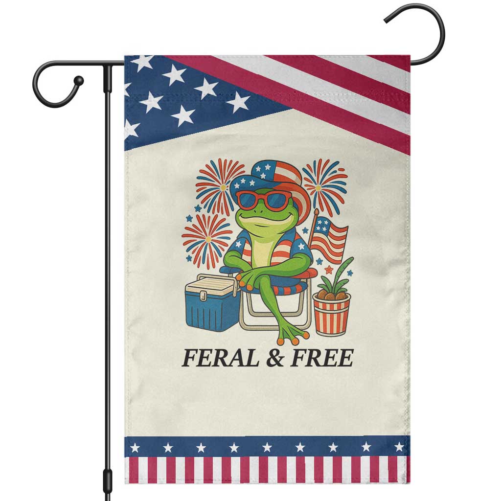 Feral & Free Garden Flag Funny 4th of July Patriotic Frog Lovers