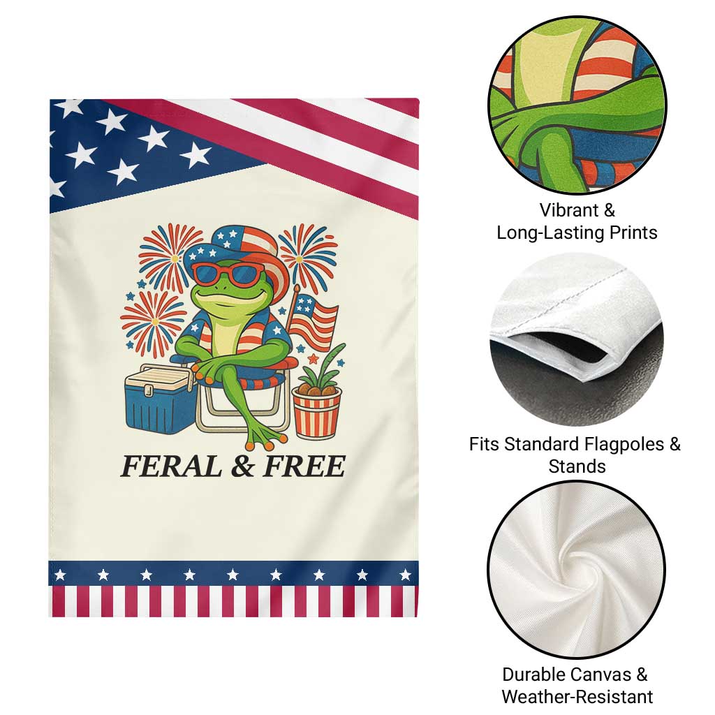 Feral & Free Garden Flag Funny 4th of July Patriotic Frog Lovers