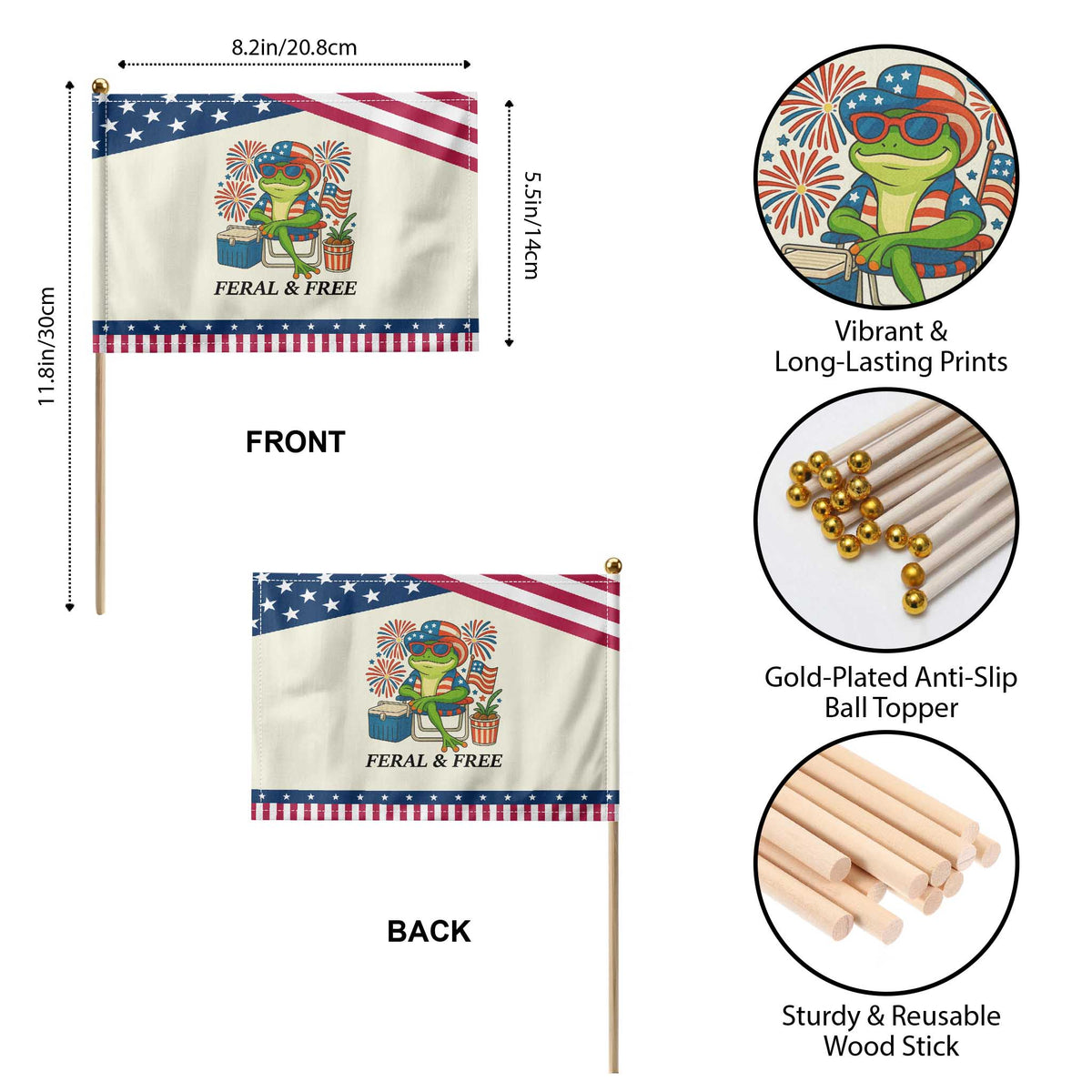 Feral & Free Patriotic Handheld Flag Funny 4th of July Frog Lovers