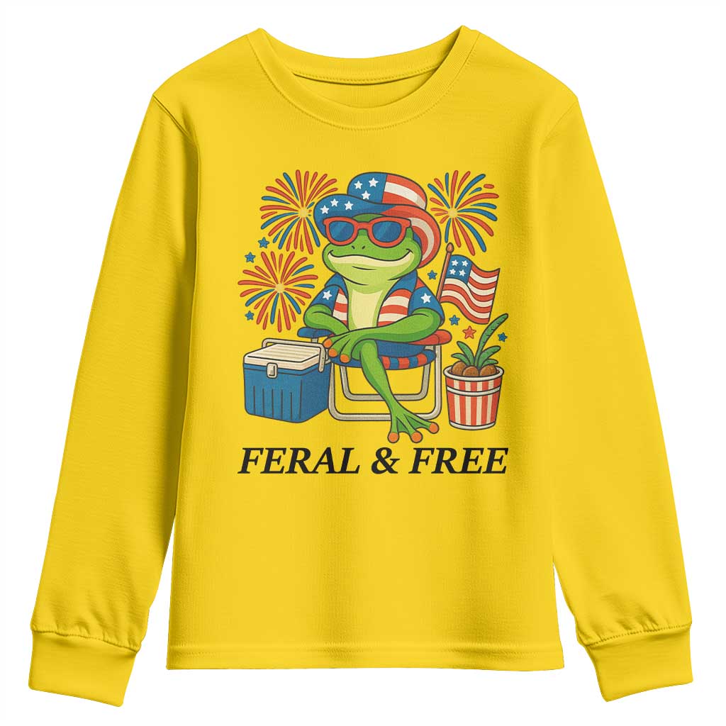 Feral & Free Youth Sweatshirt Funny 4th of July Patriotic Frog Lovers - Wonder Print Shop