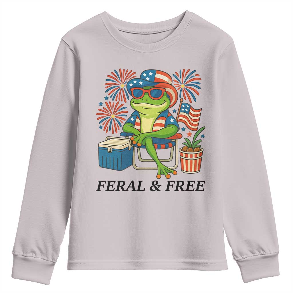 Feral & Free Youth Sweatshirt Funny 4th of July Patriotic Frog Lovers - Wonder Print Shop