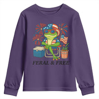Feral & Free Youth Sweatshirt Funny 4th of July Patriotic Frog Lovers - Wonder Print Shop