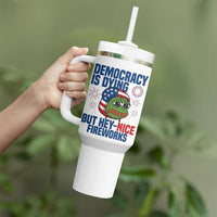 Funny Frog Meme 4th of July Tumbler With Handle 4th of Luly Democrary Is Dying But Hey Nice Fireworks