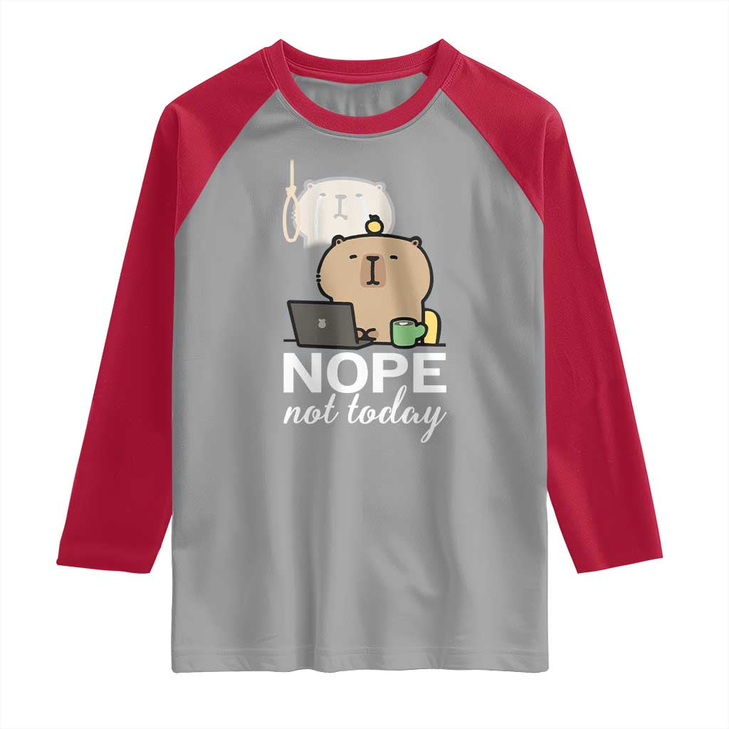 Nope Not Today Raglan Shirt Funny Lazy Capybara Meme - Wonder Print Shop