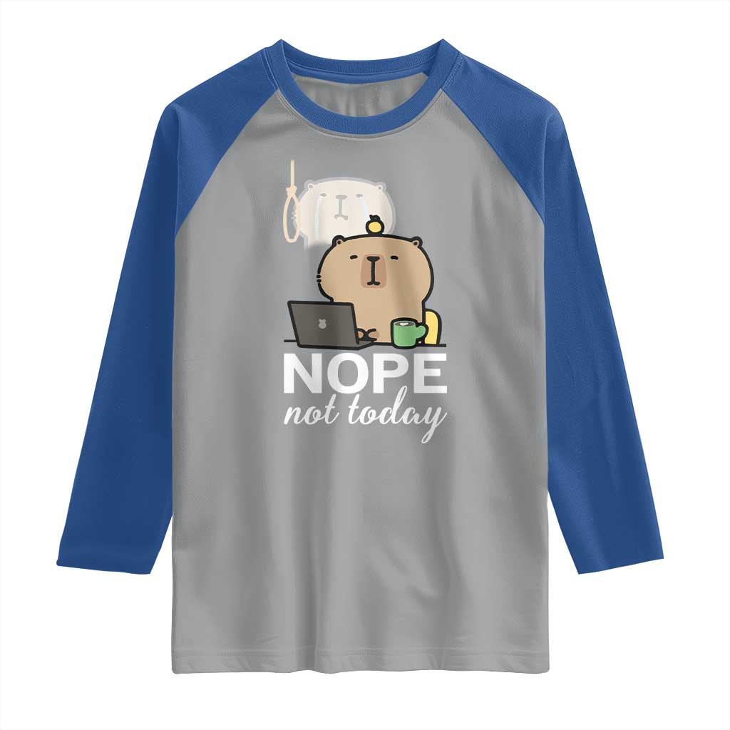 Nope Not Today Raglan Shirt Funny Lazy Capybara Meme - Wonder Print Shop