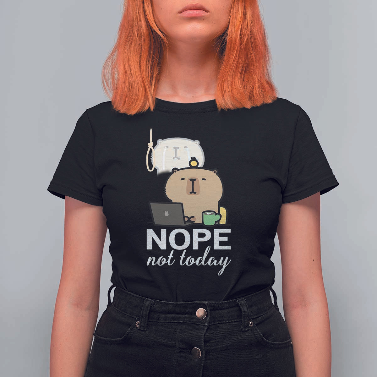 Nope Not Today T Shirt For Women Funny Lazy Capybara Meme - Wonder Print Shop