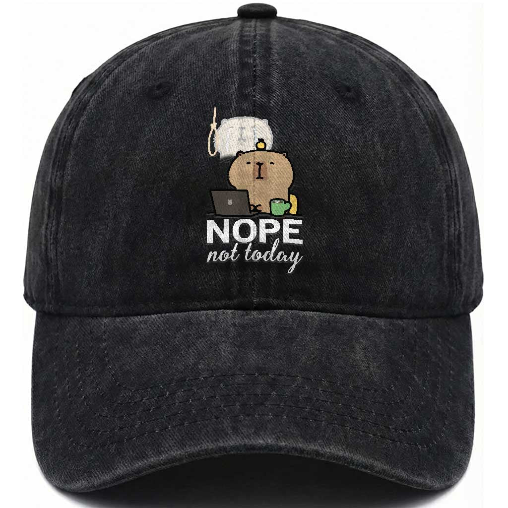 Nope Not Today Washed Cotton Baseball Cap Funny Lazy Capybara Meme
