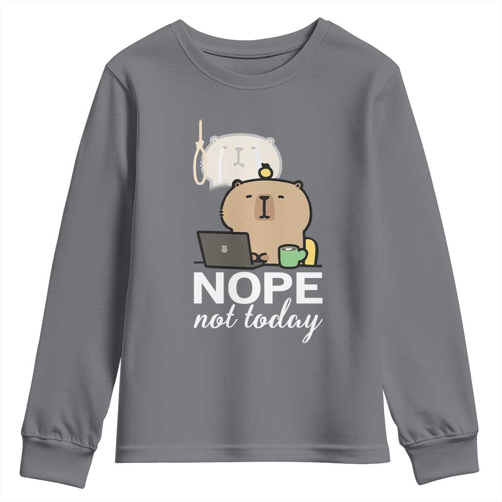 Nope Not Today Youth Sweatshirt Funny Lazy Capybara Meme - Wonder Print Shop