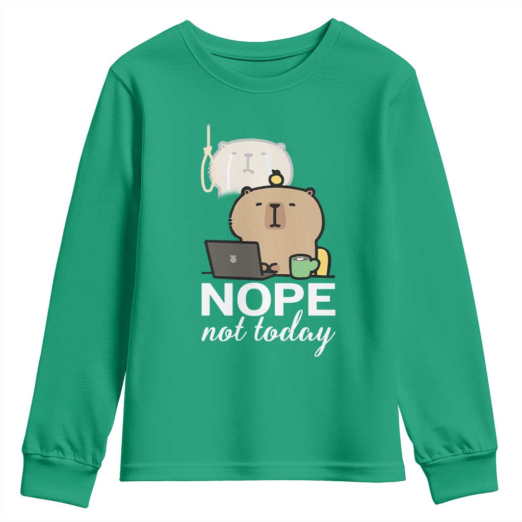 Nope Not Today Youth Sweatshirt Funny Lazy Capybara Meme - Wonder Print Shop