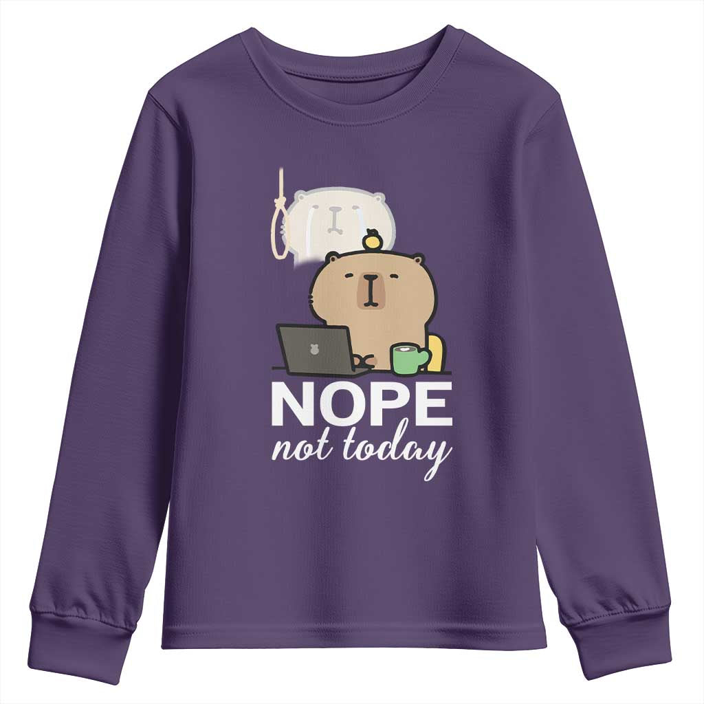 Nope Not Today Youth Sweatshirt Funny Lazy Capybara Meme - Wonder Print Shop