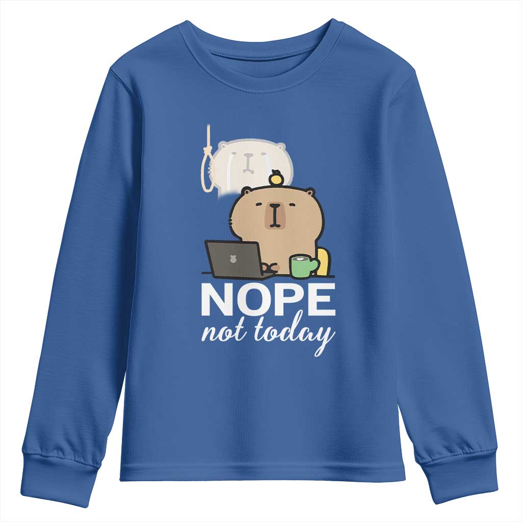 Nope Not Today Youth Sweatshirt Funny Lazy Capybara Meme - Wonder Print Shop
