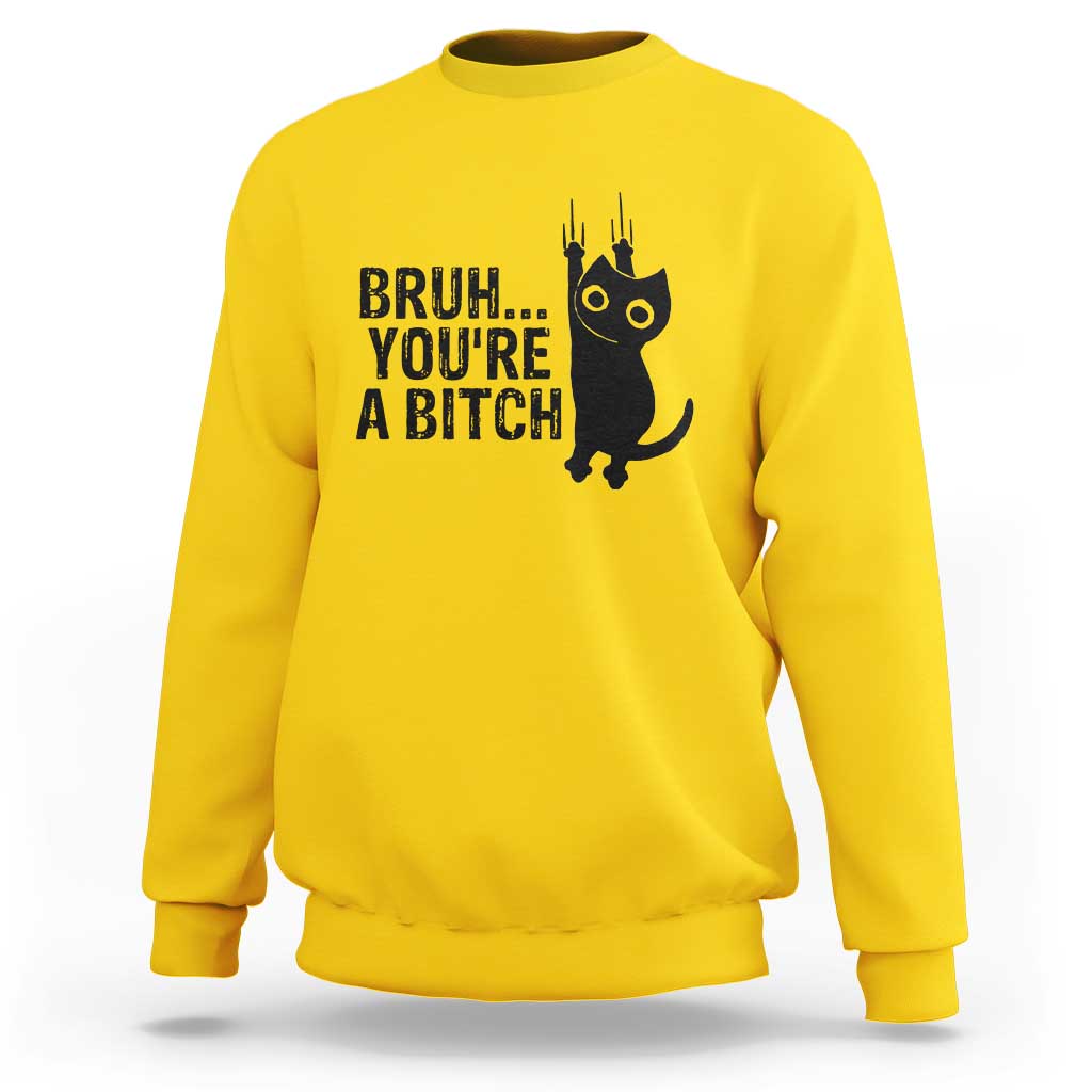 Funny Black Cat Sweatshirt Bruh You Are A Bitch Kitty Sarcastic Meme - Wonder Print Shop