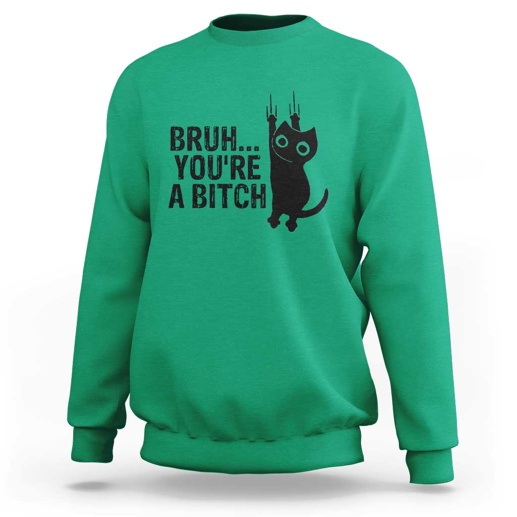 Funny Black Cat Sweatshirt Bruh You Are A Bitch Kitty Sarcastic Meme - Wonder Print Shop