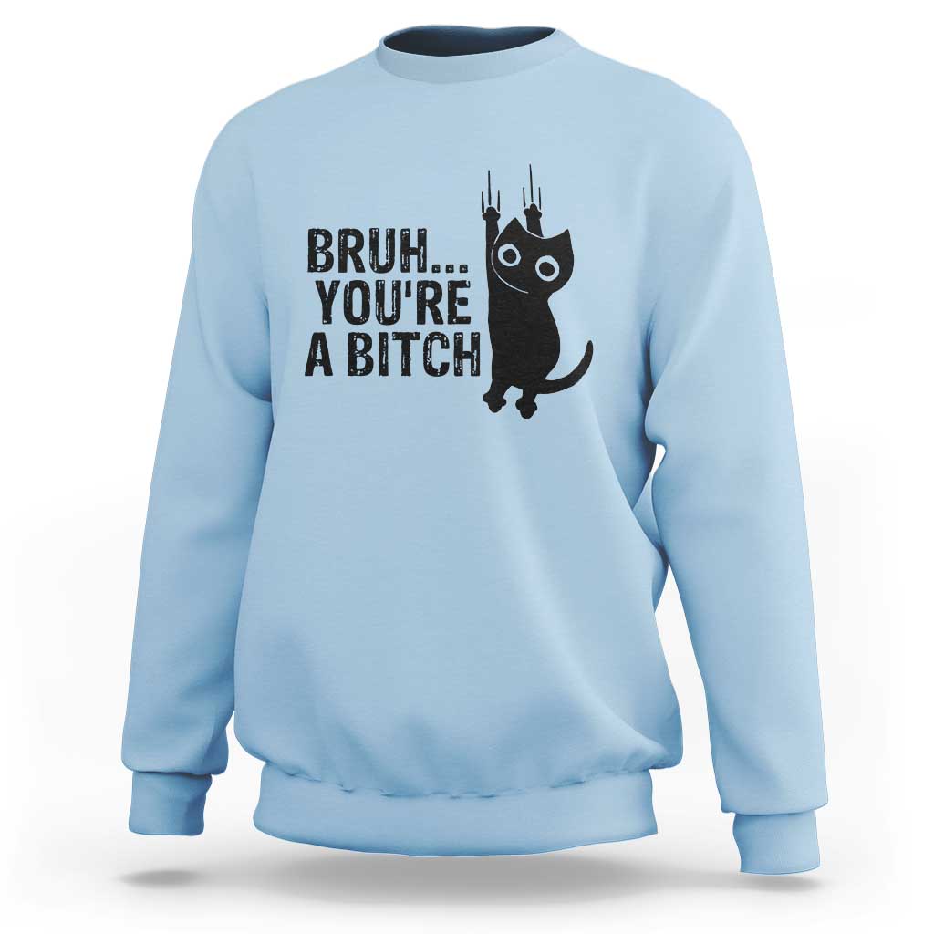 Funny Black Cat Sweatshirt Bruh You Are A Bitch Kitty Sarcastic Meme - Wonder Print Shop