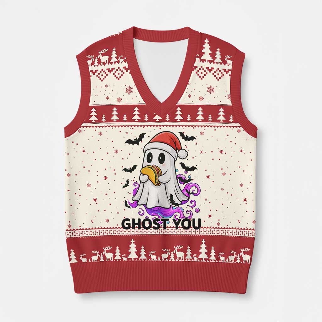 Funny Ghost Halloween Xmas V-Neck Knit Sweater Vest Ghost You - Wonder Print Shop