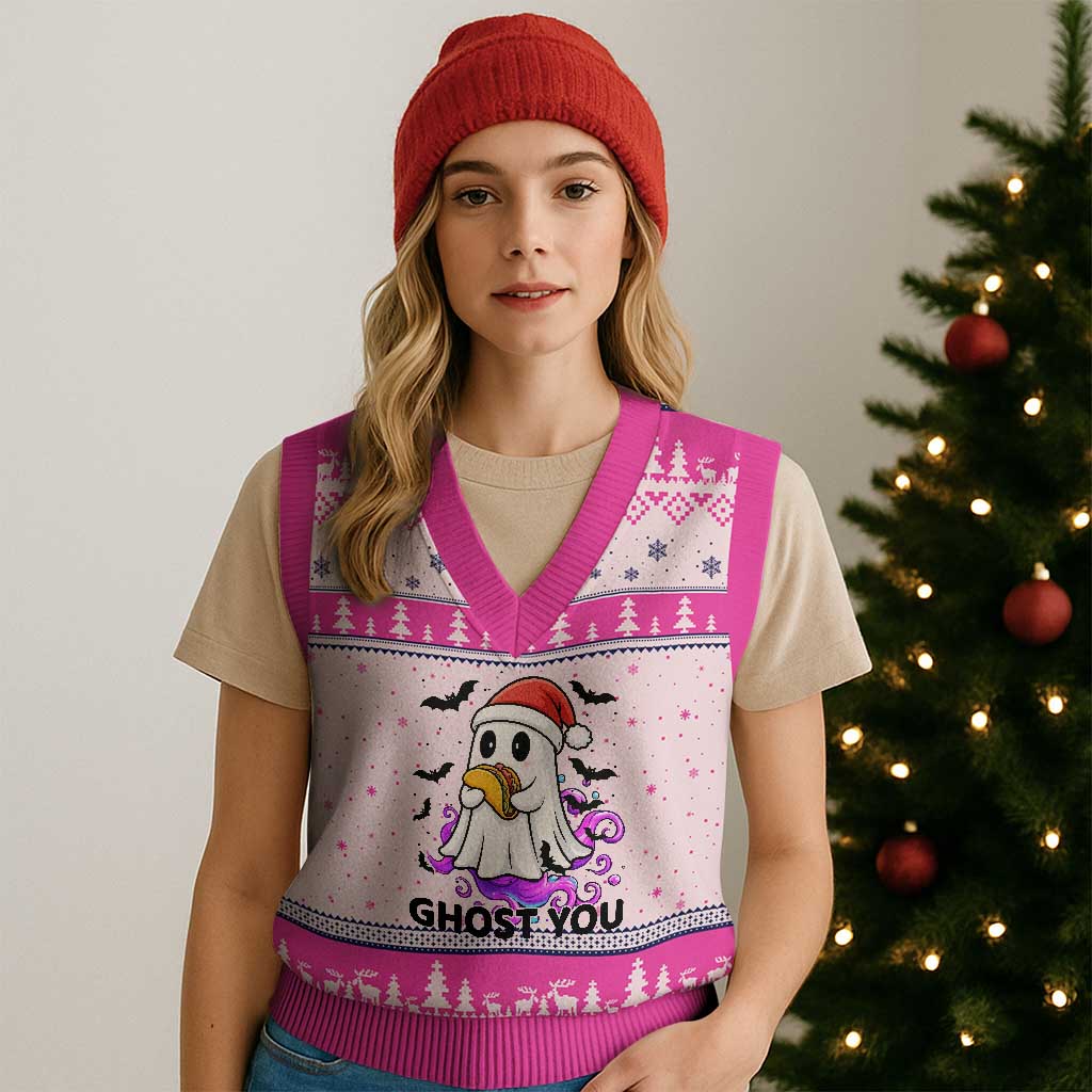 Funny Ghost Halloween Xmas V-Neck Knit Sweater Vest Ghost You - Wonder Print Shop