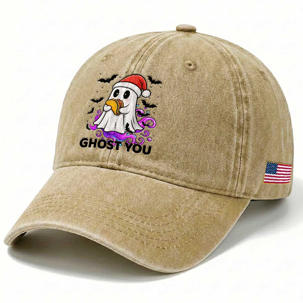 Funny Ghost Halloween Christmas Washed Cotton Baseball Cap Ghost You