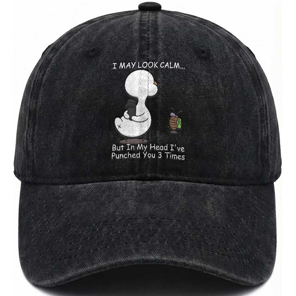 Duck Sarcastic Farm Washed Cotton Baseball Cap In My Head I Have Pecked You 3 Times