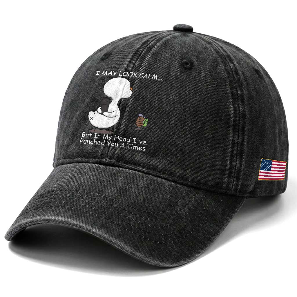 Duck Sarcastic Farm Washed Cotton Baseball Cap In My Head I Have Pecked You 3 Times