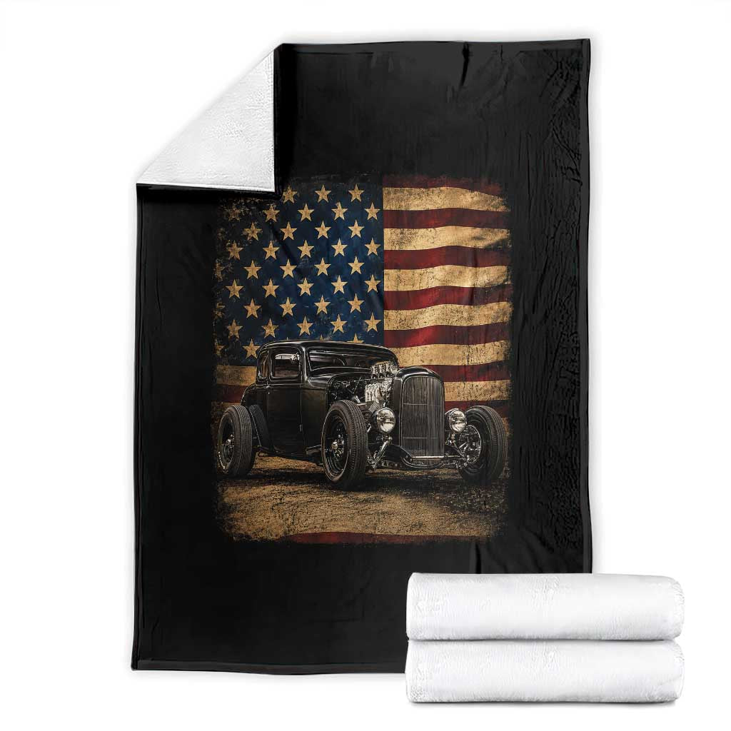 1932 American Classic Hotrod US Flag 4th of July Throw Blanket