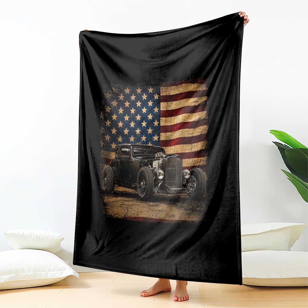 1932 American Classic Hotrod US Flag 4th of July Throw Blanket