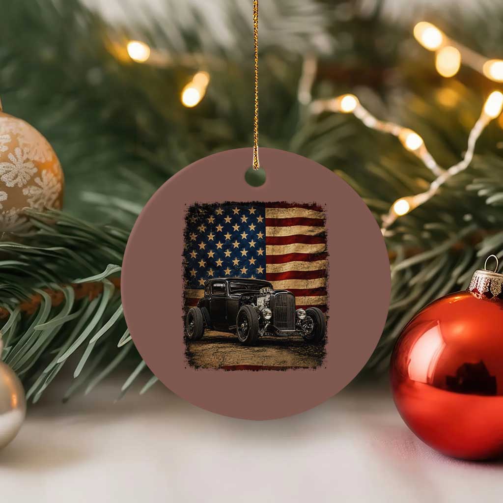 1932 American Classic Hotrod US Flag 4th of July Ceramic Ornament