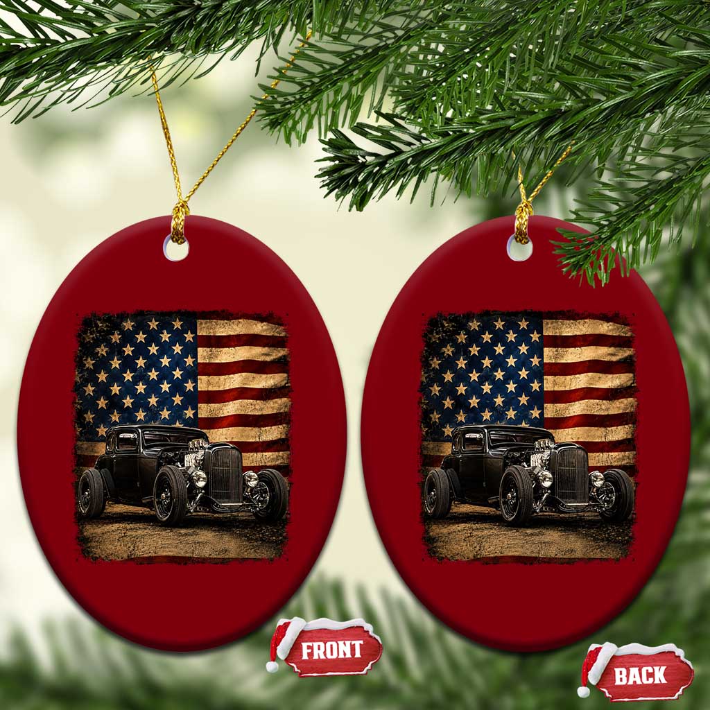 1932 American Classic Hotrod US Flag 4th of July Ceramic Ornament