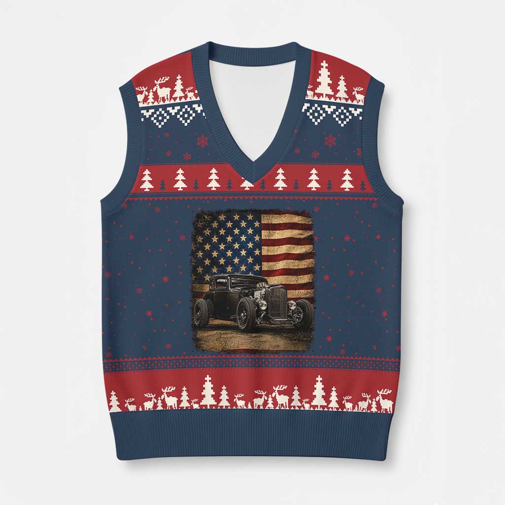 1932 American Classic Hotrod US Flag 4th of July V-Neck Knit Sweater Vest