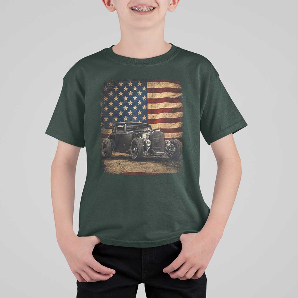 1932 American Classic Hotrod US Flag 4th of July T Shirt For Kid