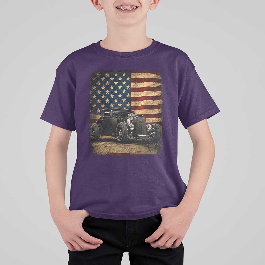 1932 American Classic Hotrod US Flag 4th of July T Shirt For Kid