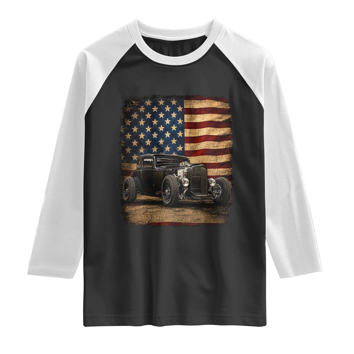 1932 American Classic Hotrod US Flag 4th of July Raglan Shirt